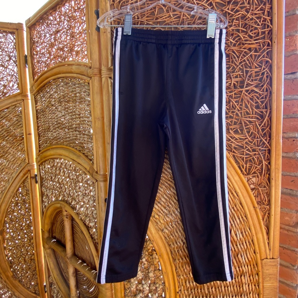 Adidas Kids Black Joggers Pants with White Stripes Size 5